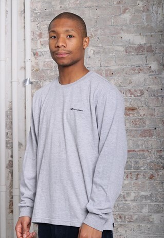 VINTAGE CHAMPION LONG SLEEVE LOGO T-SHIRT GREY