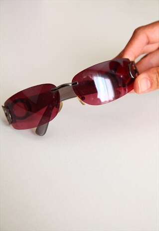 VINTAGE DARK CHROME RIMLESS FRAME, DARK ORCHID PINK LENSES