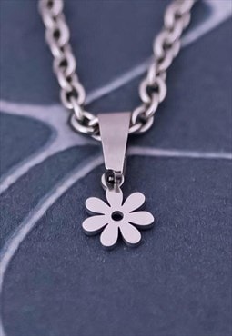 CRW Silver Daisy Flower Charm Necklace 
