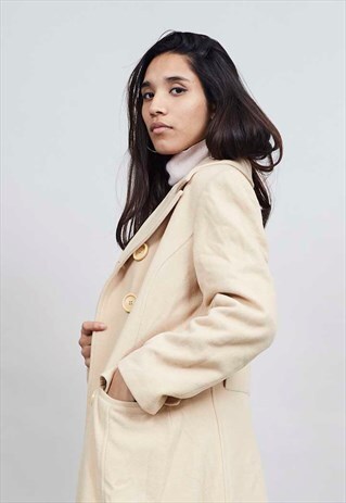 VINTAGE FULLY LINED CLASSIC 80'S BEIGE MAXI MILITARY COAT