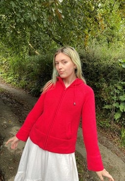 Vintage Size L Chunky Knitted Cotton Zip Cardigan in Red
