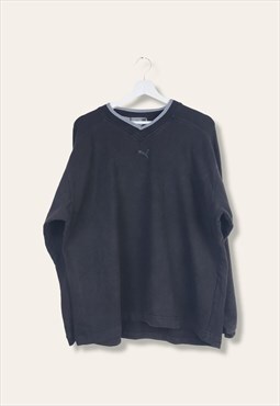 Vintage Puma Sweatshirt V Neck in Black L