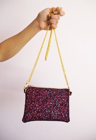 GLITTER CROSSBODY BAG IN BERRY PINK
