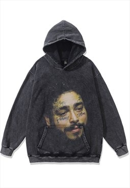 Post Malone hoodie rapper pullover hiphop top in acid grey