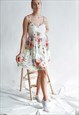 VINTAGE 90S PLEATED SPAGETTI STRAP FLORAL SUMMER DRESS S