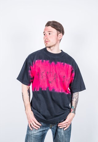 VINTAGE 1990S BLACK AND PINK TIE-DYE T-SHIRT