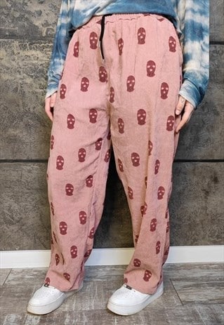 Balaclava print joggers velvet imitation pants punk overalls