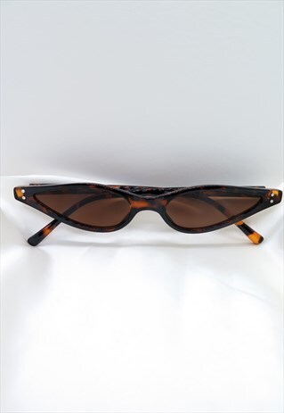 TORTOISESHELL BROWN SLIM THIN CAT EYE 90S SUNGLASSES UV400