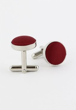 Woven Fabric Faced Cufflinks - Burgundy Red