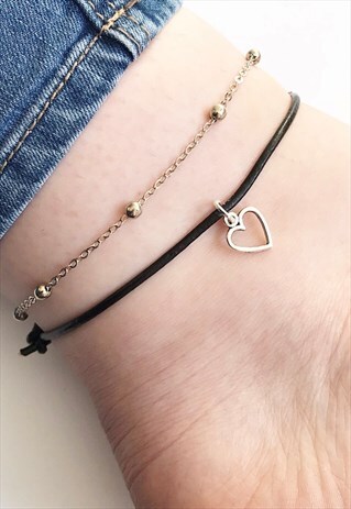 HEART ANKLET, HEART JEWELLERY, BOHO, LEATHER ANKLET,