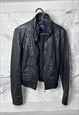 BLACK LEATHER ZIP SLIM STEAMPUNK JACKET - S