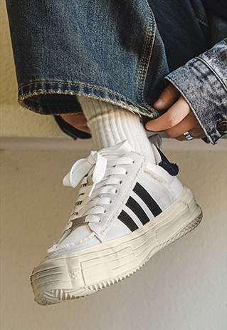 Distressed canvas shoes chunky sneakers zebra shoes white