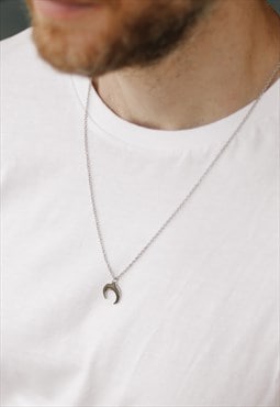 Half moon necklace for men silver chain horn crescent moon