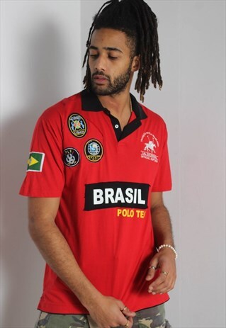 VINTAGE BRAZIL GRAPHIC POLO SHIRT RED