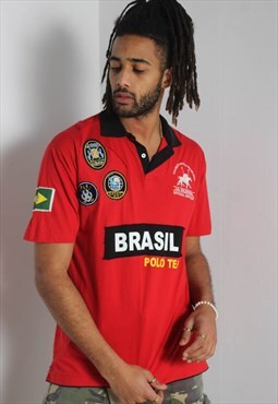 Vintage Brazil Graphic Polo Shirt Red