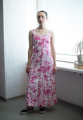 VINTAGE 90'S PINK/WHITE SLEEVELESS MAXI DRESS