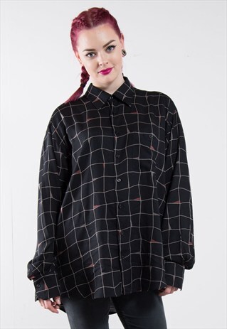 90'S BLACK GRID PRINT OVERSIZE FIT SHIRT