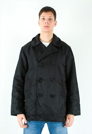 L WOOL LINED JACKET PEA COAT OVERCOAT MOD DOUBLE BREASTED