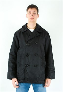 L Wool Lined Jacket Pea Coat Overcoat Mod Double Breasted