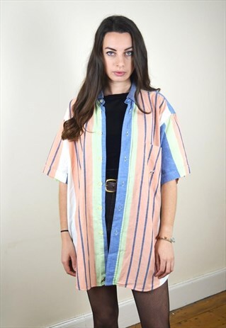 1990S VINTAGE MULTI COLOUR STRIPED SHORT SLEEVE SHIRT