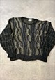 VINTAGE KNITTED JUMPER ABSTRACT PATTERNED GRANDAD SWEATER