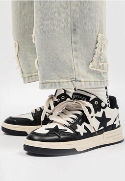 Star patch sneakers chunky sole trainers skater shoes black