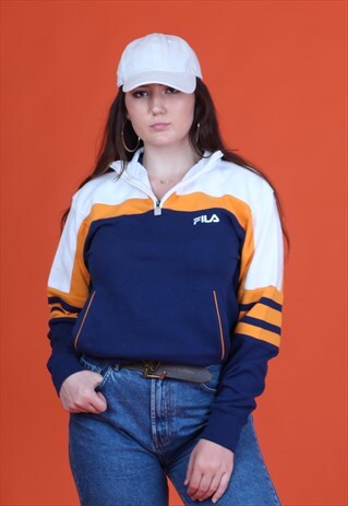 NAVY/WHITE/ORANGE 1/4 ZIP FILA FLEECE