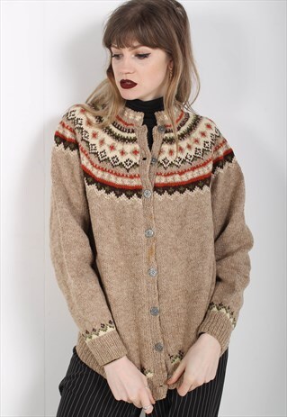 VINTAGE JAZZY ABSTRACT CRAZY KNIT CARDIGAN MULTI