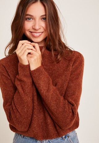 SUBDUED RUST CROPPED MOCK NECK JUMPER