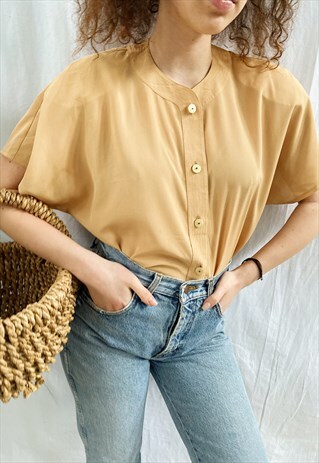 VINTAGE 80S NUDE LUXE MINIMALIST CHIC BLOUSE TOP BEIGE