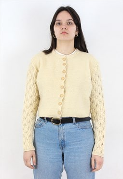 Wool Cropped Cardigan Sweater Fisherman Jumper Cable Knit