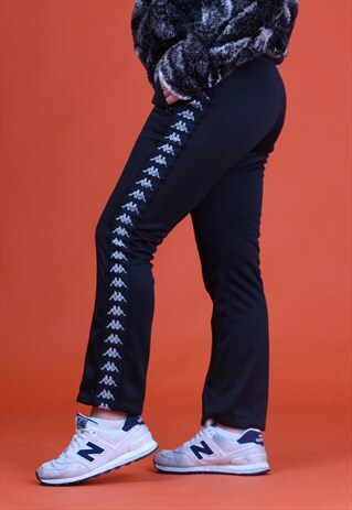 BLACK SIDE TAPED KAPPA TRACKSUIT TROUSERS