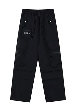 Skater joggers cargo pocket pants utility rave trouser black