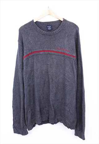Vintage Nautica Jeans Knit Jumper Grey With Red Logo 90s
