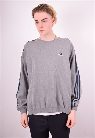 ADIDAS MENS VINTAGE SWEATSHIRT JUMPER LARGE GREY 90S
