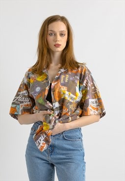 vintage woman blouse with colored abstract shirt 7381