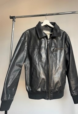 Vintage Black Leather Bomber Jacket