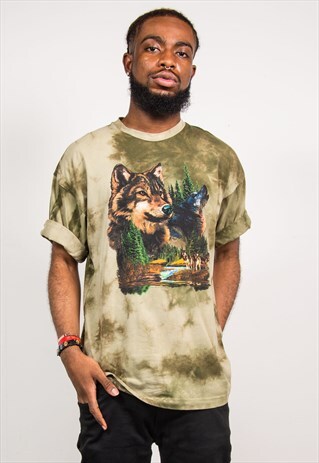 VINTAGE 90'S TIE DYE WOLF PRINT T-SHIRT