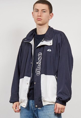 VINTAGE 90'S ELLESSE LOGO NAVY SHELL JACKET