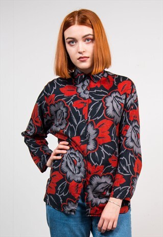 VINTAGE 90'S RED LARGE FLORAL PATTERN SHIRT