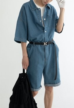 Men's Trendy personality denim jumpsuit