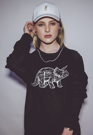 'TRICERATOPS' DINOSAUR SWEATSHIRT IN BLACK