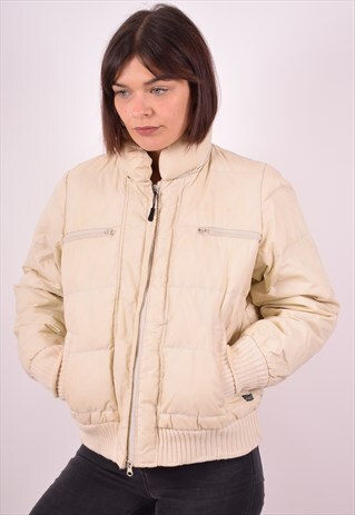 ASICS WOMENS VINTAGE PADDED JACKET SMALL BEIGE 90S