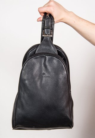 VINTAGE BLACK FAUX LEATHER RUCKSACK BACKPACK