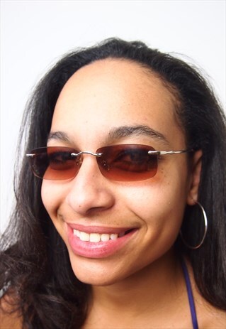 BROWN RED RIMLESS SUNGLASSES