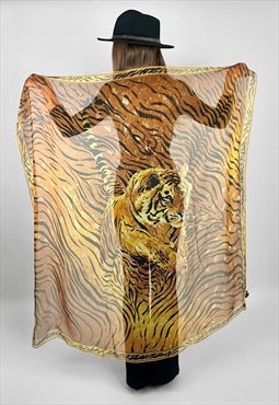 Vintage Leonard Animal Print Extra Large Sheer Tiger Scarf