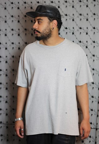 VINTAGE RALPH LAUREN GREY LOGO POCKET T-SHIRT