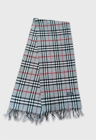 Vintage 90s Grey Nova Check Burberry Scarf in Tartan Design