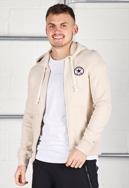 Vintage Converse Hoodie in Cream Zip Up Lounge Jumper Small