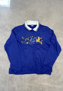 Vintage Sweatshirt Embroidered Cats Patterned Jumper